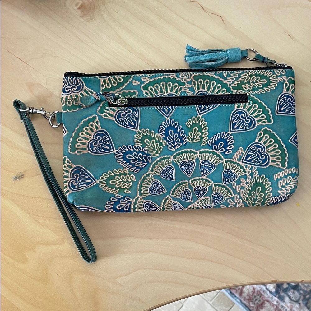 Teal and Navy Patterned Clutch padded